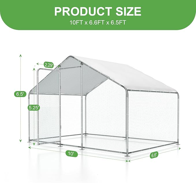 Large Metal Chicken Run, Chicken Coop with Lockable Door Spire Shape Walk-in Chicken Hen House with Waterproof & Anti-UV Cover for Duck Rabbit Habitat Cage Outdoor Poultry Cage for Yard Farm