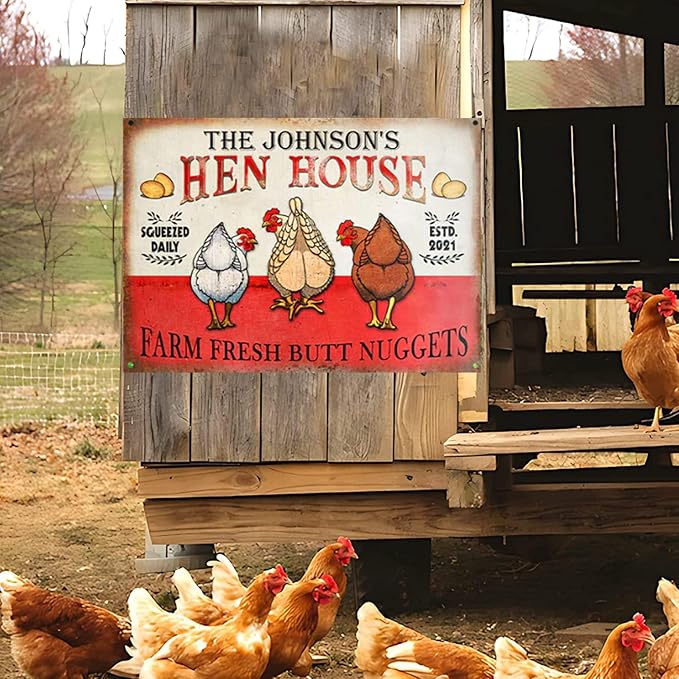 Personalized Chicken Hen House Nuggets Customized Classic Metal Signs Chicken Signs, Chicken Coop Accessories Décor