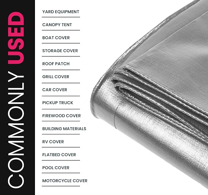 PROTARP Extreme Heavy Duty 22 Mil Tarp Cover, Waterproof, UV Resistant, Rip and Tear Proof, Poly Tarpaulin with Reinforced Edges for Roof, Camping, Patio, Pool, Boat. (Silver/Black 30′ X 70′)