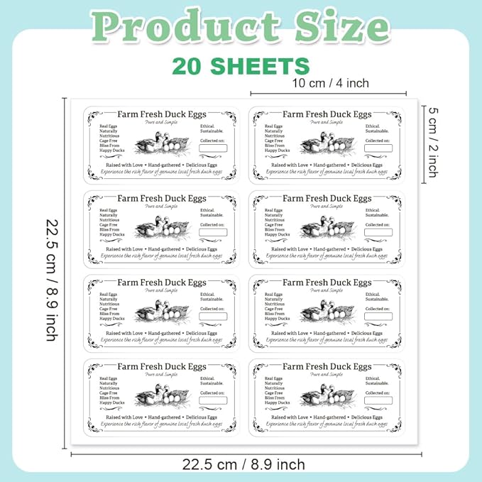 160 Pcs Duck Eggs Carton Labels, Farm Fresh Eggs Sticker Rectangle Egg Stickers PET Adhesive Egg Packaging Stickers for Box Container Carton Farm Supplies, 2x4 Inch