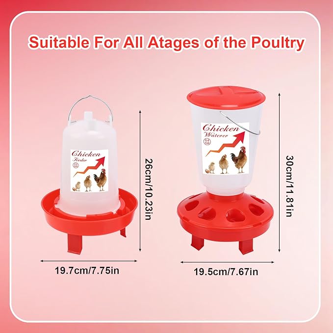 Chick Feeder and Waterer Set Top Fill 3.3LB Feeder and 0.4Gal Waterer with 3 Adjustable Heights Legs for Chicks