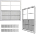 Yuzzy Shed Windows 2 Pack, Chicken Coop Windows 30" x 30" with Tempered Glass and Fiberglass Screen, Flush Mounted Small Window for Shed, Barns, Playhouse, Household, Garage (White)
