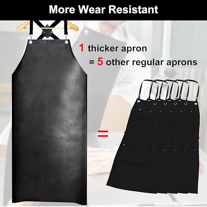 Waterproof Rubber Apron, 48" XL Anti-Tear Heavy Duty Vinyl Adjustable Thicker Cross Back for Restaurant Dishwashing, Butcher, Lab Work, Dog Grooming - Black