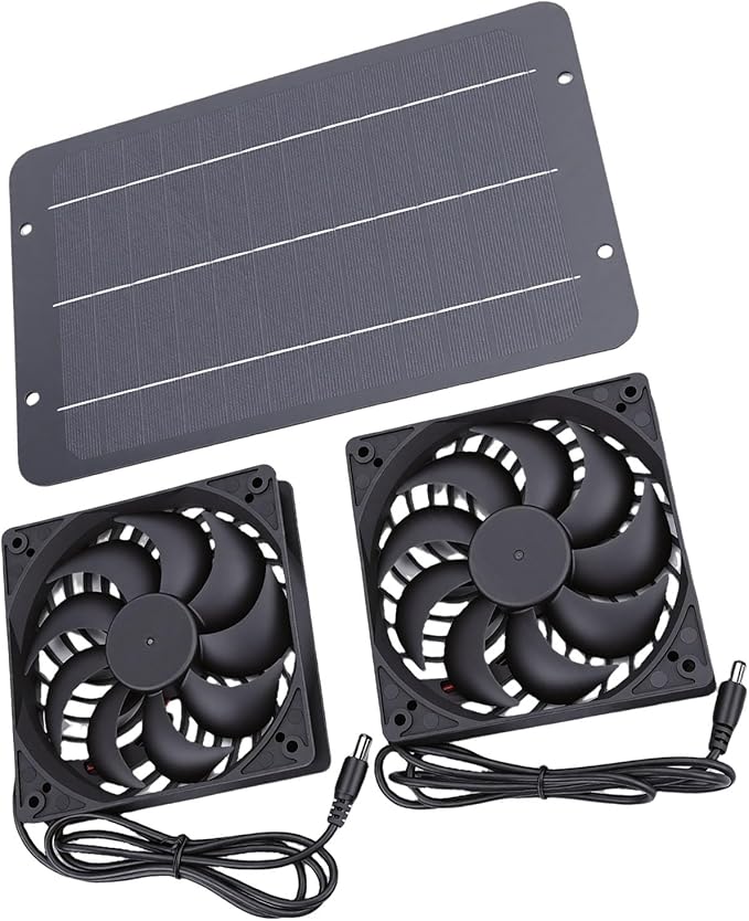 Zerodis Solar Exhaust Fan Ventilation Equipment Kit 7W Monocrystalline Solar Powered Exhaust and Intake Chicken Coop Fan for Outdoor Shed Doghouse Air Circulation and Ventilation