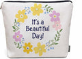 Makeup Bag Funny Quote Makeup Bags For Purse Pouch, Floral Wreath Travel Toiletry Bag Cosmetic Bag Makeup Bags Flax Makeup Organizer Bag Pencil Pouch For Man Woman It's A Beautiful Day