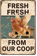 8x12 Inch Farm Chicken Metal Sign - Fresh Eggs Coop Wall Art for Farmhouse, Backyard & Chicken Coop Decor