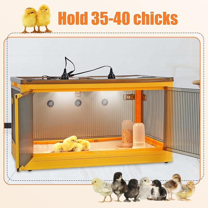Chicken Brooder Box for Chicks with Feeder and Waterer, Chicken Brooder Heater Warms up to 30 Chicks, Poultry Breeding Box Suitable for Chick Duckling Parrot Lizard (28" L x 19" W x 15" H)
