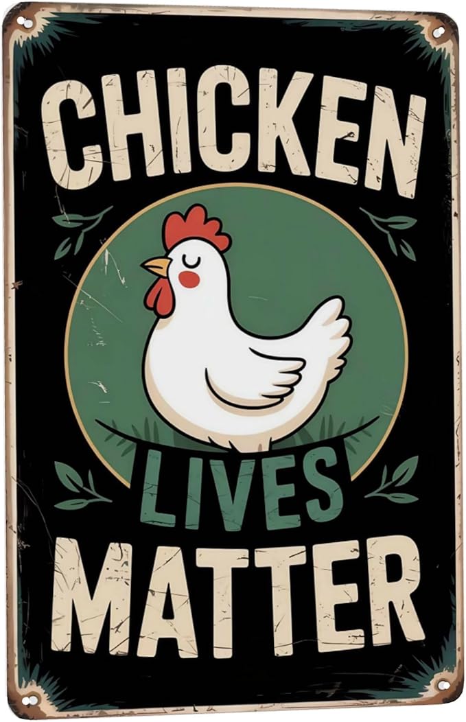 Retro humor wall art sign featuring Chicken Lives Matter Metal Tin Sign Farm Backyard Decor Perfect For Hanging In Coop Garden Rustic Vintage Finish Animal 8x12 inch metal sign for home bar wall