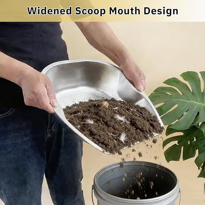 Transfer-Focused Chicken Poop Scooper for Coop, Multi-Purpose Stainless Steel Hand Scoop for Transferring Manure, Chicken Sand, Litter, Bedding, Trash & Chicken Feed, Essential Coop Supplies