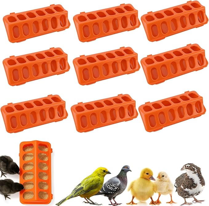 10 Pack Plastic Flip-Top Poultry Feeder Tray – No Mess Chick Feeder for Baby Chicken, Quail, Ducklings, Pigeons – Spill-Proof Brooder Trough for Small Birds