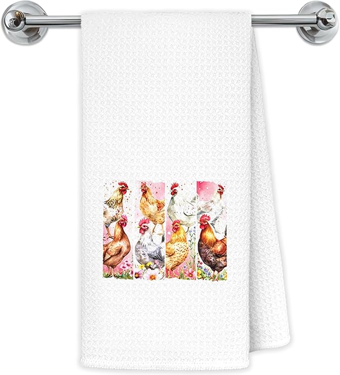 Chicken Kitchen Towels, Chicken Lover Mom Lady Gifts Hand Towels for Bathroom Kitchen, Funny Farm Animal Rooster and Hen Decorative Dish Towels Drying Cloth, 16x24 Inch