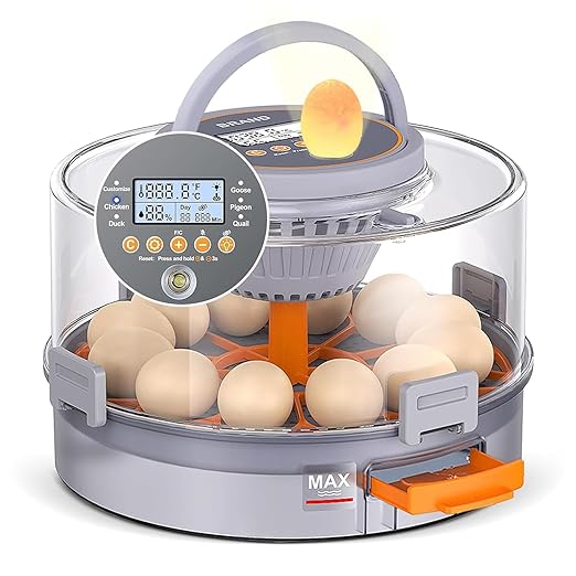 12 Egg Incubators for Hatching Eggs with Automatic Egg Turning & Humidity Control Intelligent Temp Eggs Candler for Chicken Quail Duck etc. Eggs, Suit for Beginner Backyard Hobbyist Students Education
