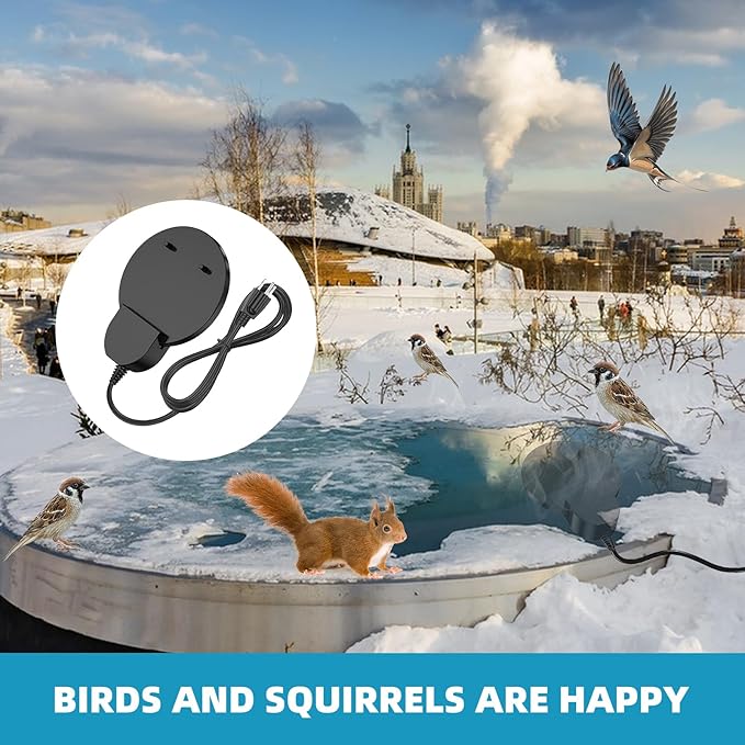 500W De-Icer Birdbath Heater with Black Teflon Coating, Integral Cast Aluminum Trough Heater for Livestock,Poultry, Birds, and Wildlife, Winter Use for Chicken Water Heater,9.84FT Cord
