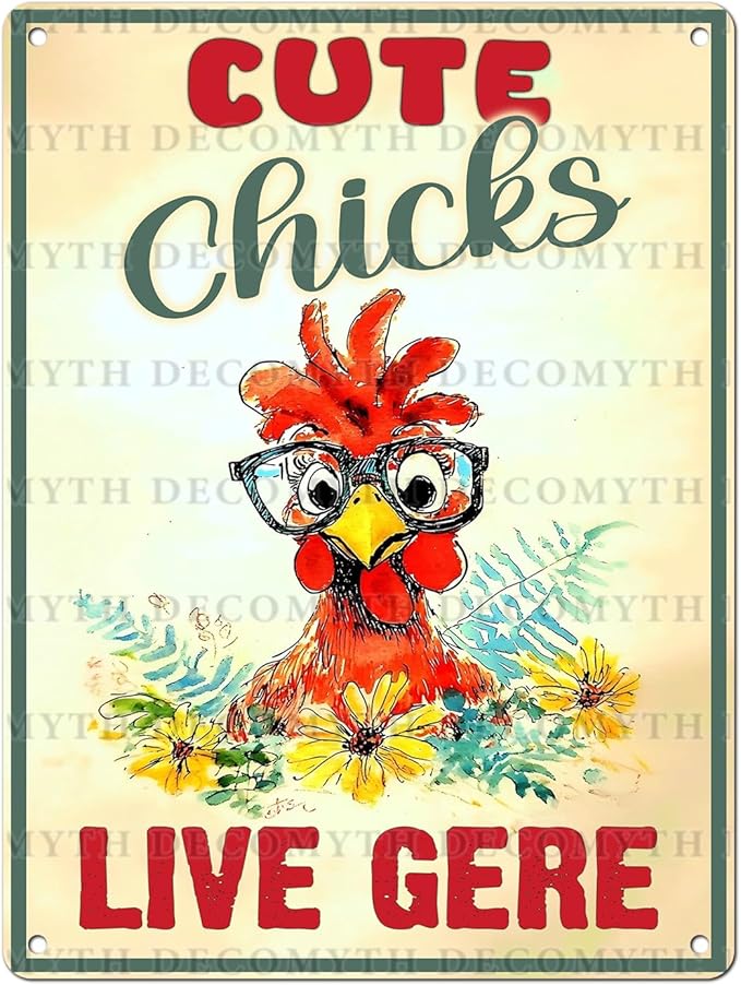 Vintage Chicken Sign Cute Chicks Live Here Metal Country Chicken Hen Rooster Tin Signs Funny Coop Signs Outdoor Decor for Lovers House Decor 12 * 16inch