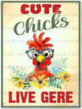 Vintage Chicken Sign Cute Chicks Live Here Metal Country Chicken Hen Rooster Tin Signs Funny Coop Signs Outdoor Decor for Lovers House Decor 12 * 16inch