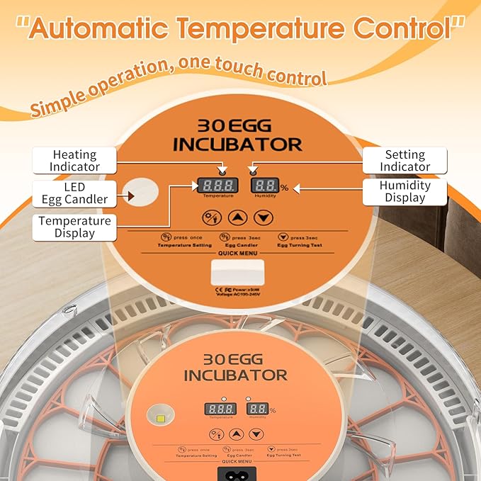 HOWOOIUA 30 Egg Incubator with Automatic Egg Turning, Temperature Control and Humidity Monitor Incubators for Hatching Eggs, Chicken, Ducks, Goose, Pigeon, Quail, Parrot Incubator for Farm, Lab