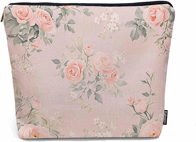 Makeup Bag For Purse Rose, Watercolor Floral Bouquet Roses Pink Cosmetic Bags For Women With Zipper Travel Toiletry Pouch Makeup Bags Makeup Organizers Purse For Toiletries Cosmetics