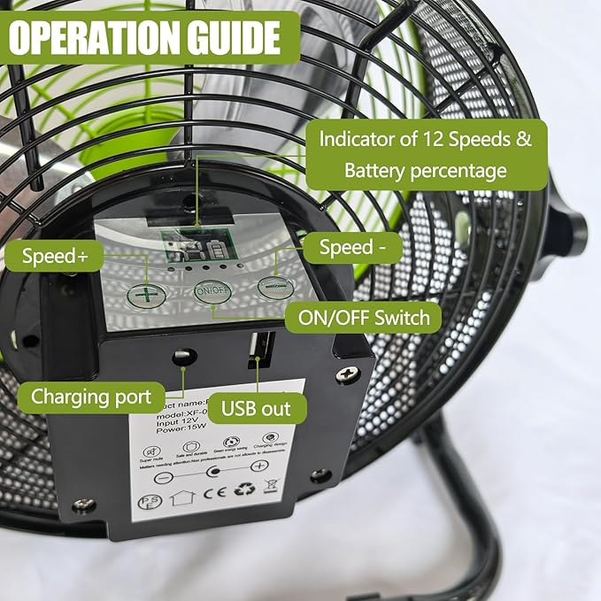 Battery Operated Fan, ,Can Running 5-24 Hours, Solar Fan Design For Shed, Home ，Outdoor,with USB Output For Emergency Situation Without Electric