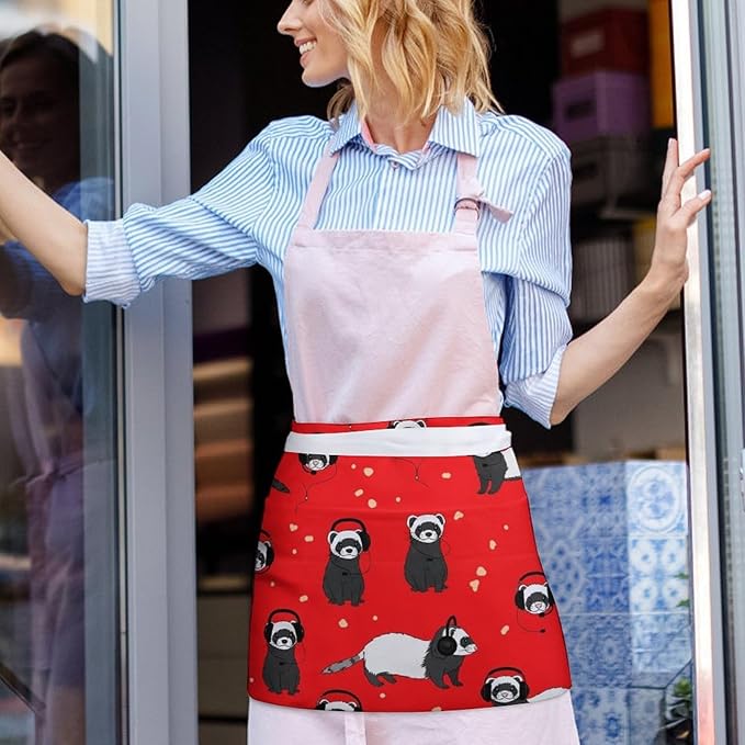 Unisex Apron for Cooking Server Waitress Half Waist Apron with 3 Pockets
