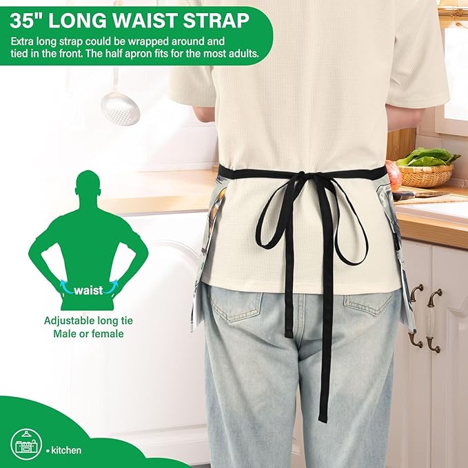 Farm Animal 3-Pocket Server Apron Professional Waist Apron for Waitress, Bartender & Restaurants, Water-Resistant Half Apron for Men Women
