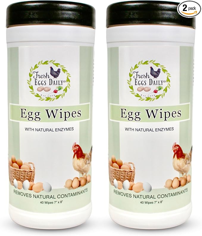 Fresh Eggs Daily Egg Wipes – Enzyme-Based Egg Cleaner for Backyard Chickens, No Rinse Needed, Natural Enzyme Formula - Natural Cleaning Wipes (2-Pack)