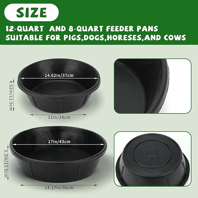 4 Pcs Rubber Feed Pan 3 Gallon and 2 Gallon Horse Feed Bucket Utility Feed Bucket Rubber Bowl Chicken Dust Bath Livestock Water Bowl for Pig Goat Chicken Dogs Farm Small Animal