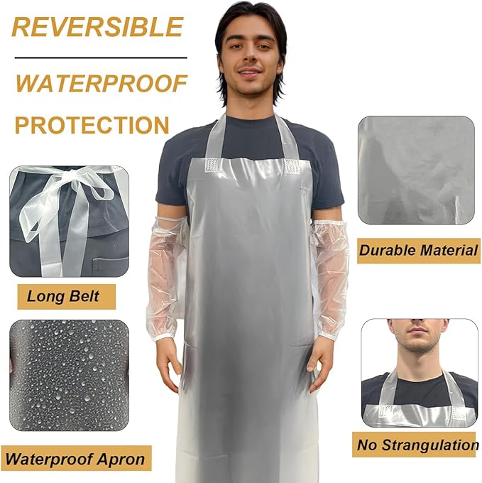 ELEBOX Waterproof Oil Proof Bib Apron Utility Apron Chemical Resistant Apron with Sleeve Work Apron Ultra Lightweight