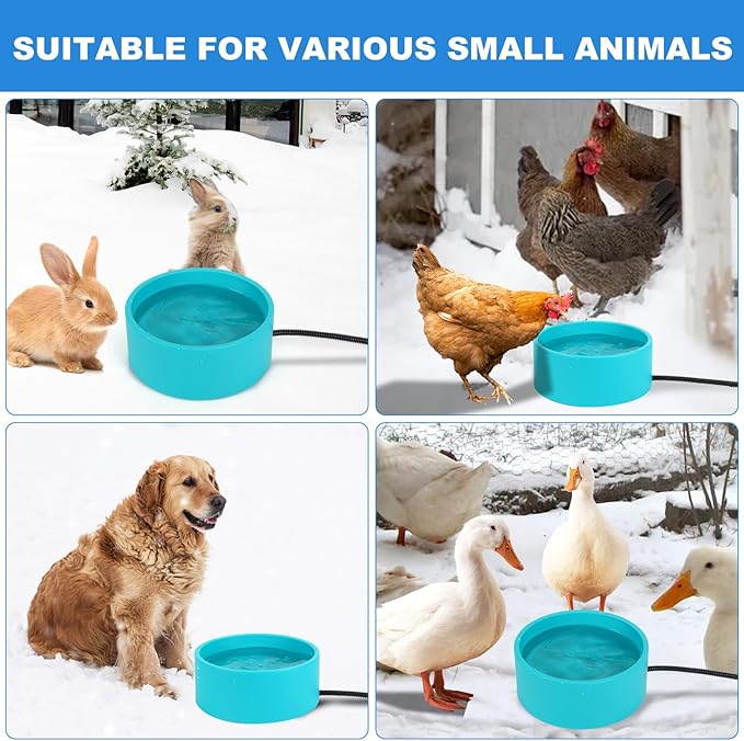 Heated Water Bowl for Cats & Dogs, 3.2L Heated Dog Bowl, Outdoor Heated Dog Water Dish in Winter, Thermostatic Control Anti-Freeze Heated Pet Water Bowl for Chicken,Duck,Goose,Rabbit