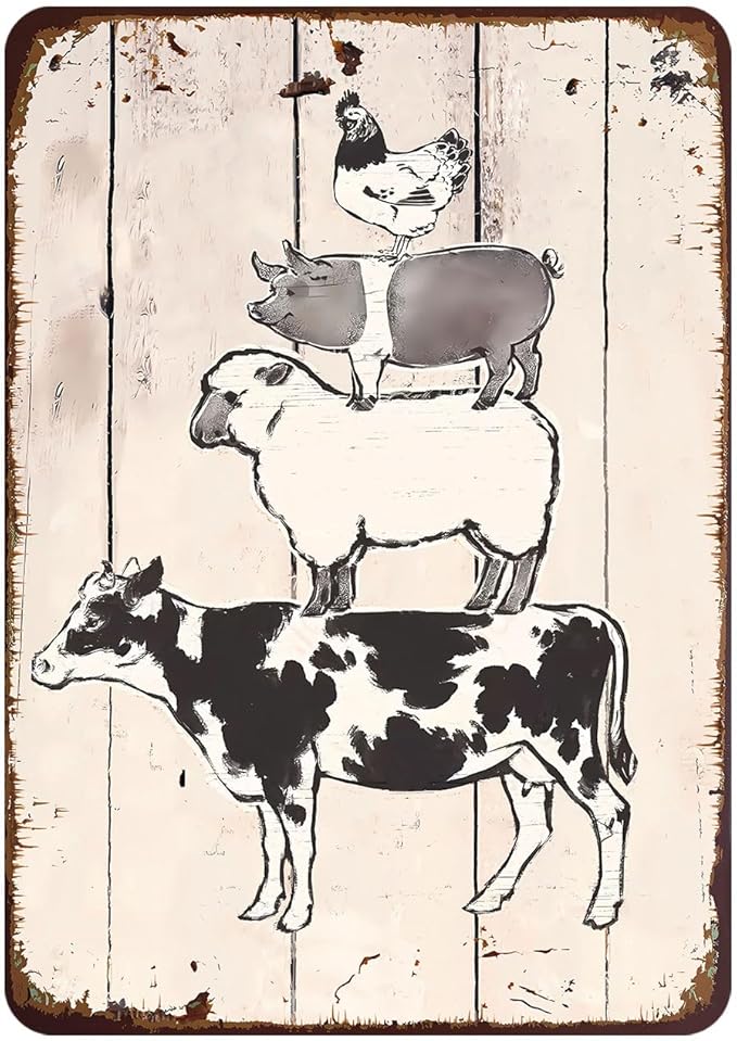 Farm Animals Metal Sign Vintage Style Wall Decor for Rustic Farmhouse Gift 12x8 Inches