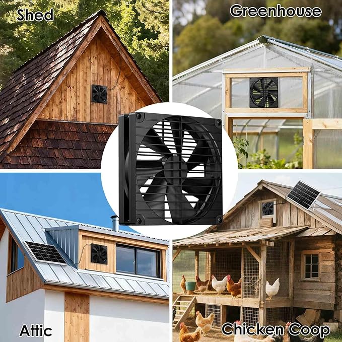 7 Inch Large Airflow Solar Powered Fan Exhaust Vent for Outside Greenhouse Chicken Coop Shed Trailer, 22W Solar Panel IPX7 Waterproof Brushless DC Motor 16.5 Ft On/Off Switch Cable