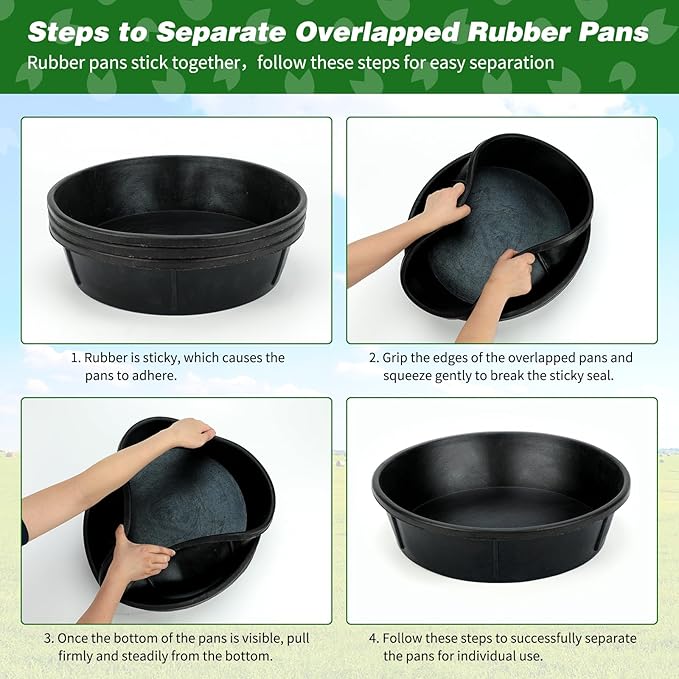 3Pcs Heavy Duty Rubber Feeder Pan, 12Q/3Gal Horses Feed Pan, Large Feed Bucket for Animal Feeding, Livestock Water Bowl Chicken Dust Bath Tub for Horse Goat Pig Dog Farm Livestock Poultry