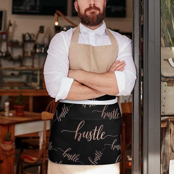 Unisex Apron for Cooking Server Waitress Half Waist Apron with 3 Pockets