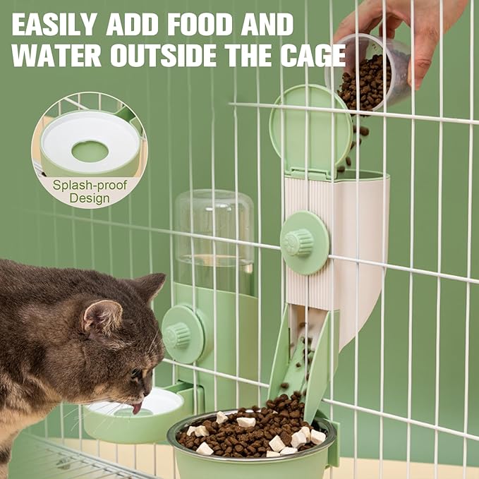 Hanging Rabbit Automatic Food Feeder with 30oz Bowl and 500ml Water Dispenser Bunny Gravity Feeding Station Waterer Set Hanging Self-Dispensing Feeder for Cages,Ferret,Guinea Pigs Chinchillas Hedgehog