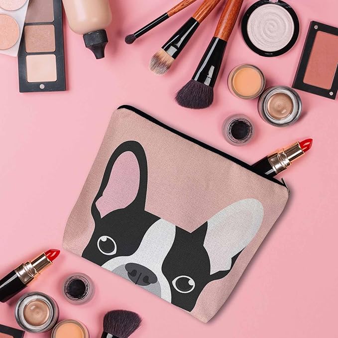 Bulldog Cosmetic Bags For Women, Lovely Puppy Bulldog Dogs Pink Roomy Makeup Bag Toiletry Bag Accessories Organizer Storage Bags Makeup Pouch For Travel Business Gym Camping Bathroom