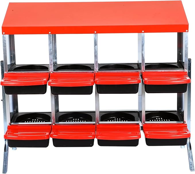 Wall-Mountable Galvanized Steel Chicken Nesting Boxes, 6/8Hole Metal Laying Box with Ventilated Design, Roll Away Egg Collection Tray, Weatherproof Hen Roosting Boxes for Coop