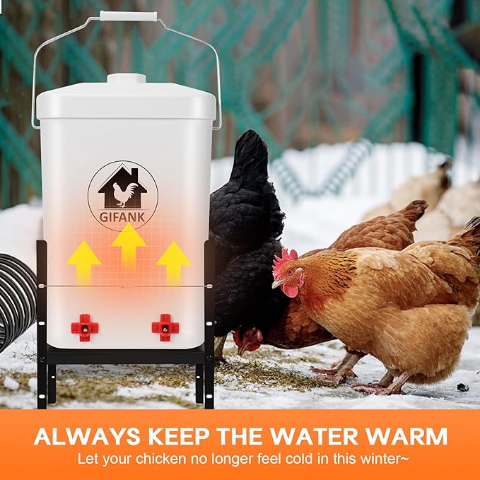 Heated Chicken Waterer for Winter Automatic Heated Chicken Waterer Adsjustable Height Poultry Drinker Heater Anti-Freezing Watering System for Chicken Coop Accessories ABS 2 Gallon