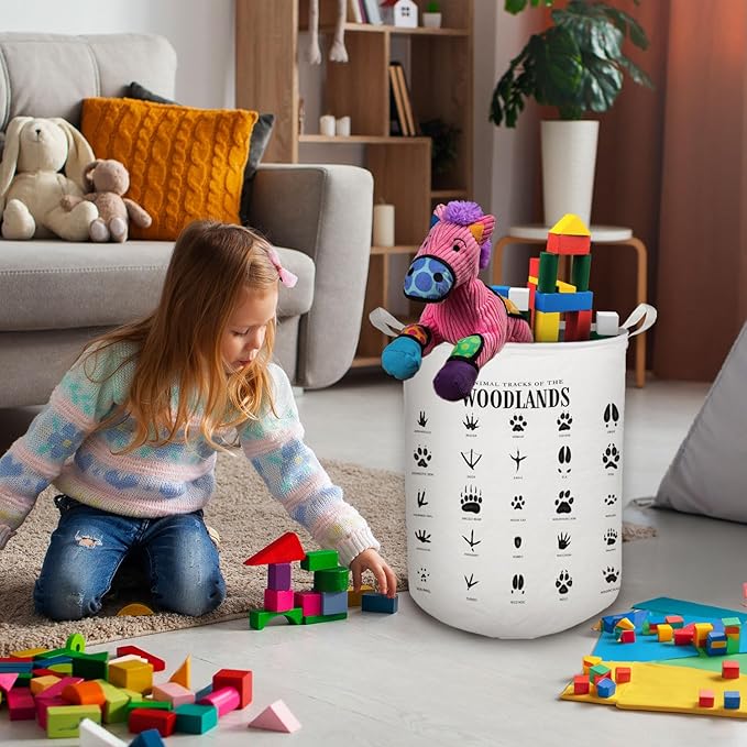 Kids Laundry Basket, Animal Tracks of the Woodlands Laundry Basket Hamper Waterproof Collapsible Storage Bin Organizer for Bedroom Bathroom Boys Girls Kids Nursery Toddler Room Clothes Toys