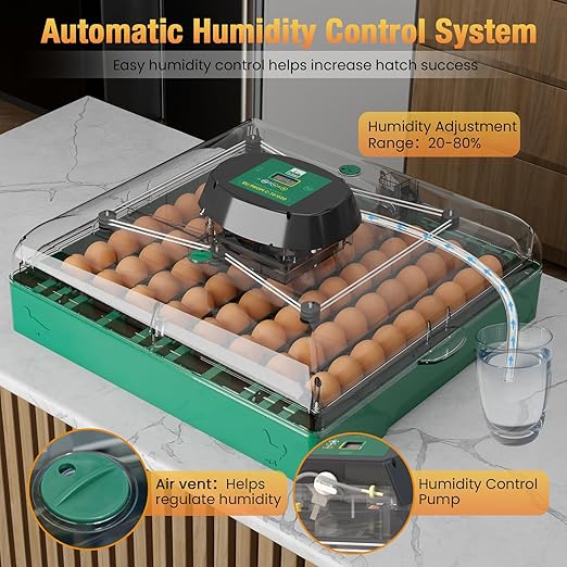 Egg Incubator for Chicken Eggs, 72 Egg Large Capacity with Automatic Egg Turner and Humidity Control, Egg Hatching Incubator for Chicken, Quail, Duck & Geese with Built-in Candler for Farm & Classroom