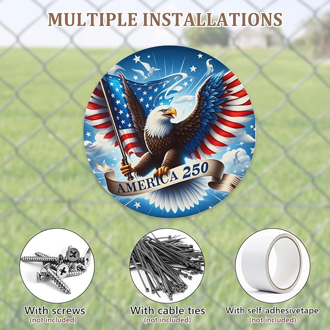 United States 250th Anniversary Metal Sign, 250th Anniversary USA Round Metal Signs for Home Decor, 250 Patriotic American Wall Signs Yard Signs, Gift for US Citizens, Patriotic Collectors