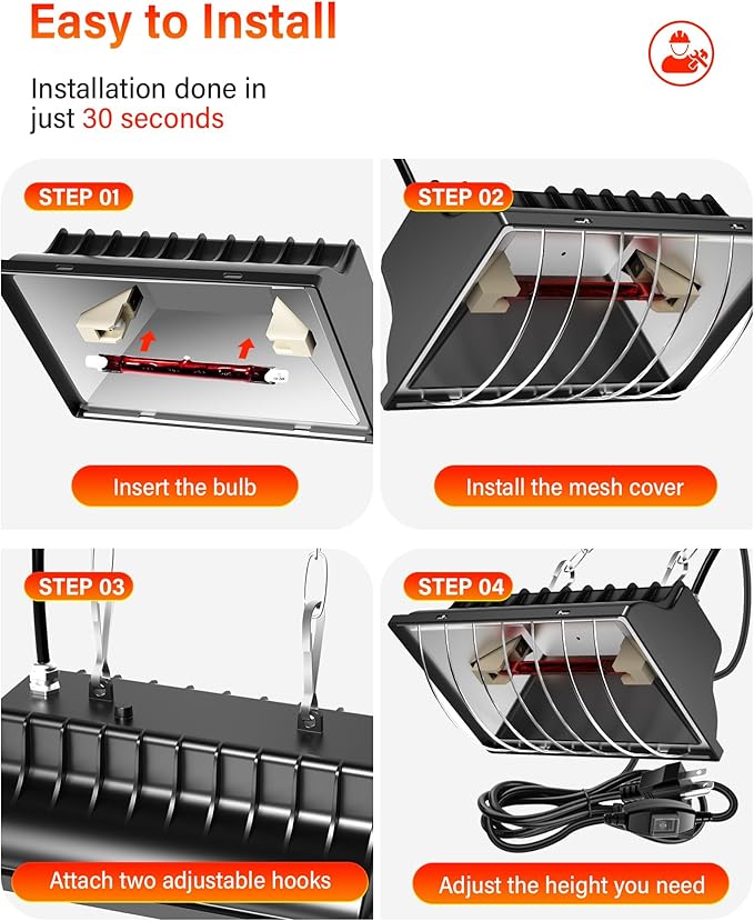 Chicken Coop Heater 2-Pack, 175W & 250W Dual-Mode Heat Lamp for Chickens with 3M Cord, Adjustable Hanging Height Brooder Heater for Ducks, Calves, Poultry and Livestock Pets Warmer in Winter