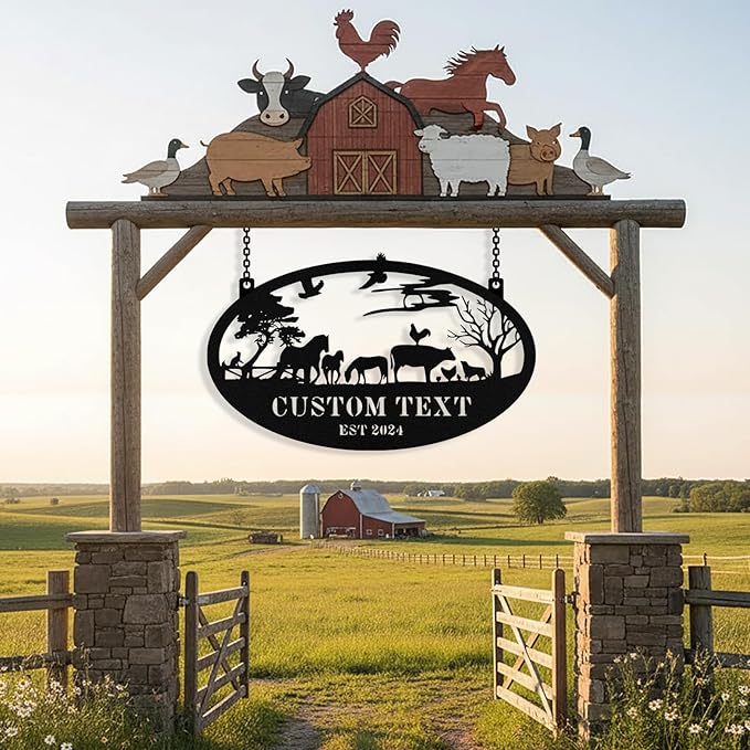 Personalized Metal Farm Signs, Custom Ranch Sign, Customized Farm Metal Signs Outdoor, Custom Large Hanging Family Name Sign for Farms, Ranch, Barn, Farmhouse