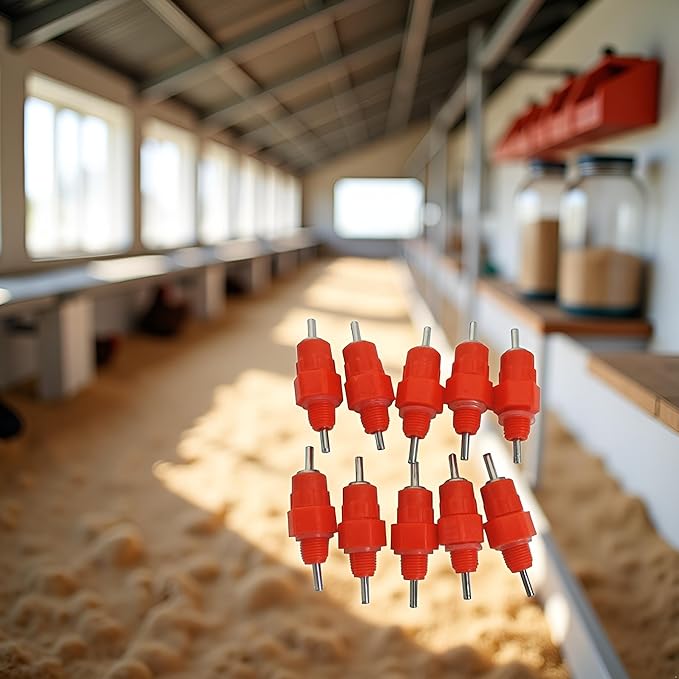 10Pcs Red Automatic Poultry Easy Installation Watering Nipples Chicken Drinkers,Easy to Clean and Store Chicken Waterer Nipples,Poultry Feeding and Watering Supplies
