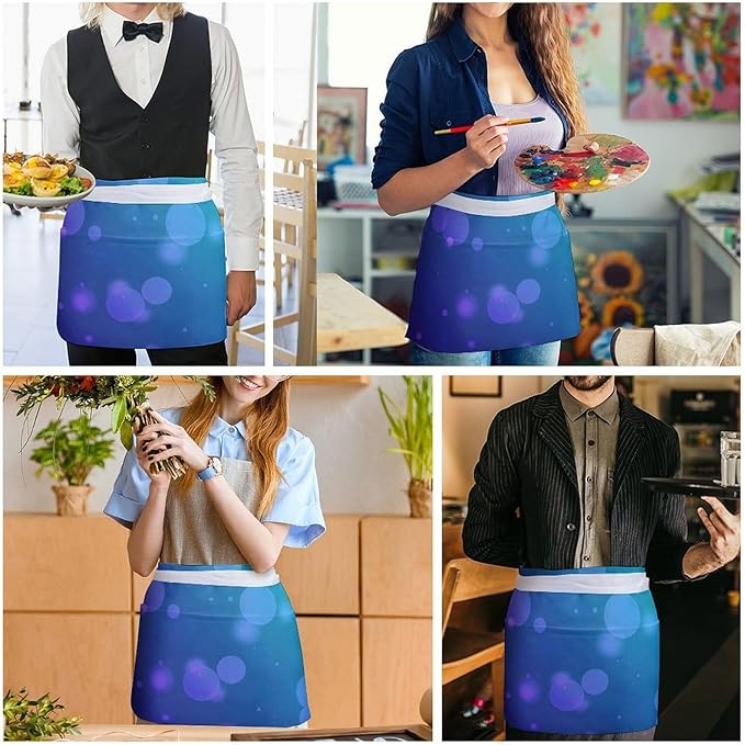 Unisex Chef Waiter Apron Waist Half Short Serving Aprons with 3 Pockets