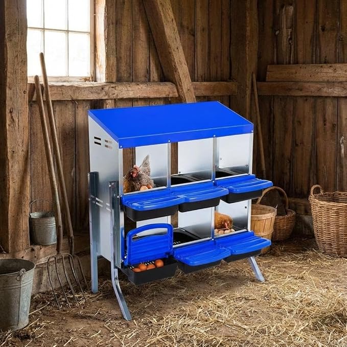 Chicken Nesting Box, 6 Compartments Roll Away Nesting Boxes for Chickens, Galvanized Steel Rust Proof Nesting Boxes for Chicken Coop, Easy to Clean