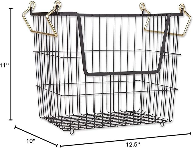 DII Metal Wire Mesh Stackable Utility Storage Bin, Large Rectangle, 13x10x11, Black/Gold