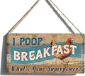 Funny Chicken Coop Signs Decor - I Poop Breakfast What's Your Superpower Sign - Outdoor Chicken Coop Decorations, Gifts for Women - Wooden Wall Art (6x12 Inch Rustic Farmhouse Kitchen Decor)