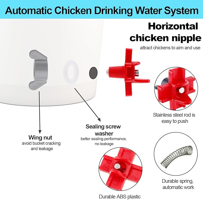 15pcs Chicken Waterer Nipples with Drill Bit, Side Mounted Poultry Water Feed Nipples Leakproof Automatic Poultry Waterer Chicken, Chick Water Feeder Drinker for Outdoor Use Accessories Supplies