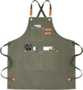 Chef Apron for Men Women Canvas Aprons with 3 Pockets Cross Back Resistant Work Apron for Cooking
