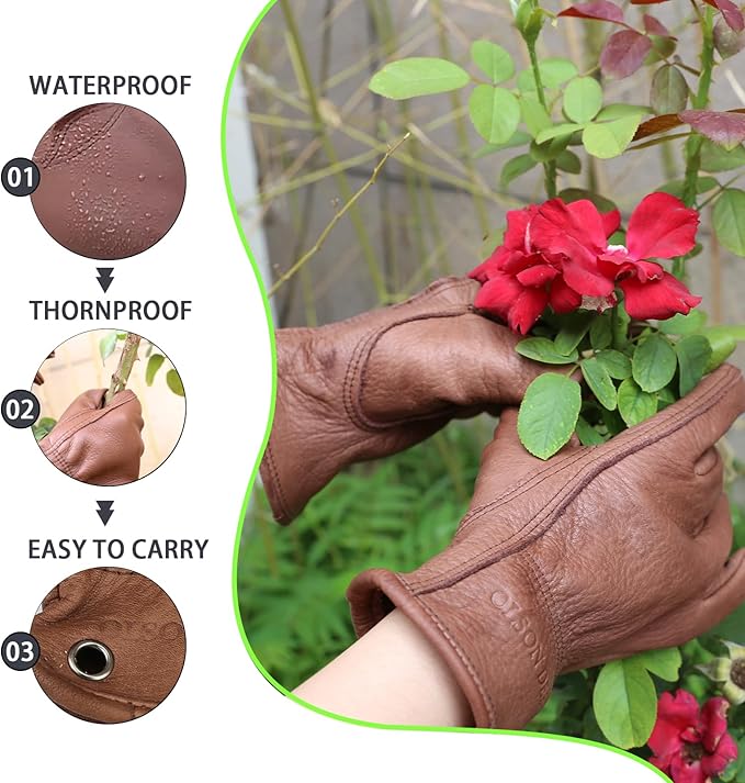 Men's Water Resistant Cowhide Leather Work Gloves for Construction,Gardening Gloves,Waterproof Mechanic Gloves