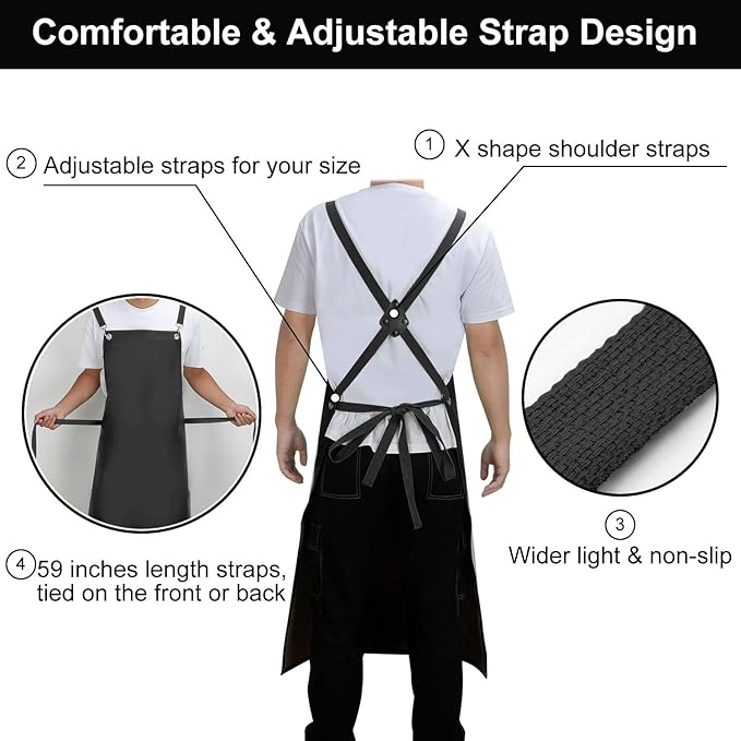 2 Pack Waterproof Rubber Apron, 48" XL Anti-Tear Heavy Duty Vinyl Adjustable Thicker Cross Back for Restaurant Dishwashing, Butcher, Lab Work, Dog Grooming - Black